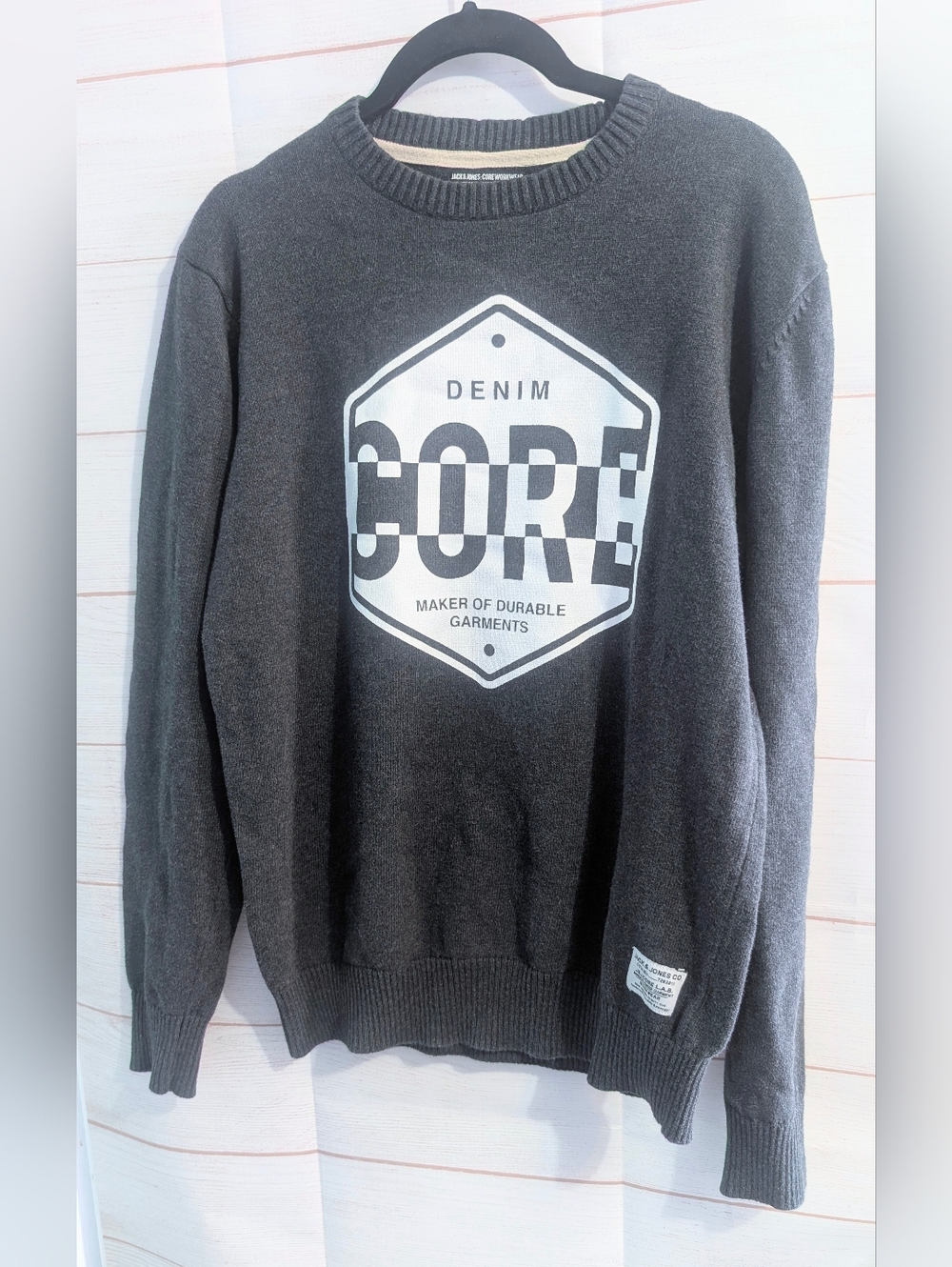 Vintage Jack & Jones Dark Charcoal Knit  Crewneck Bold CORE Logo Size Large